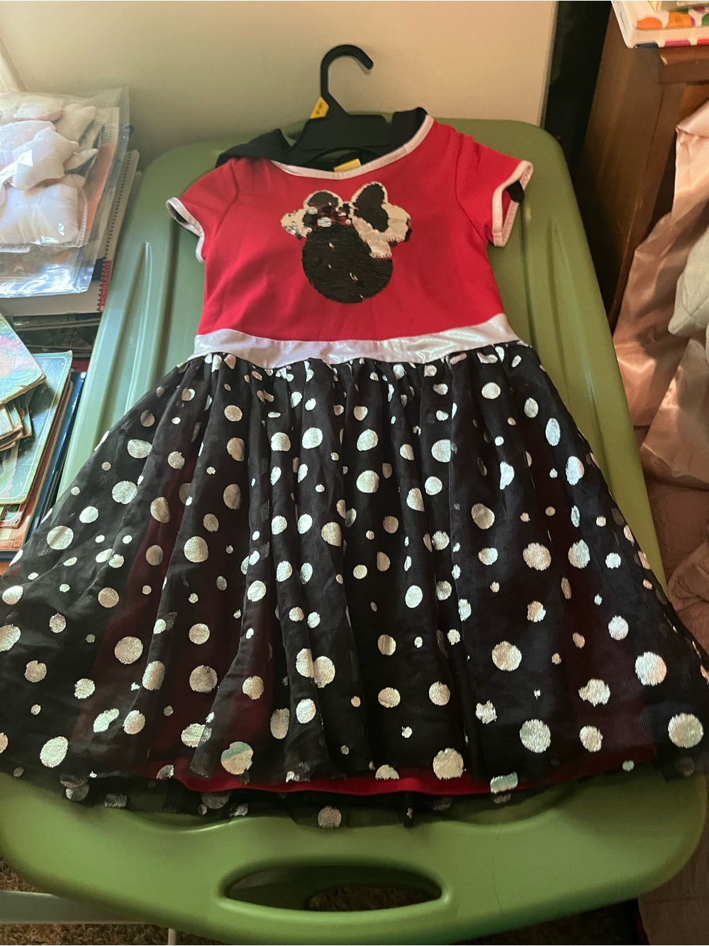 Disney Red Top with Black and White Polka Dot Skirt Girls Dress